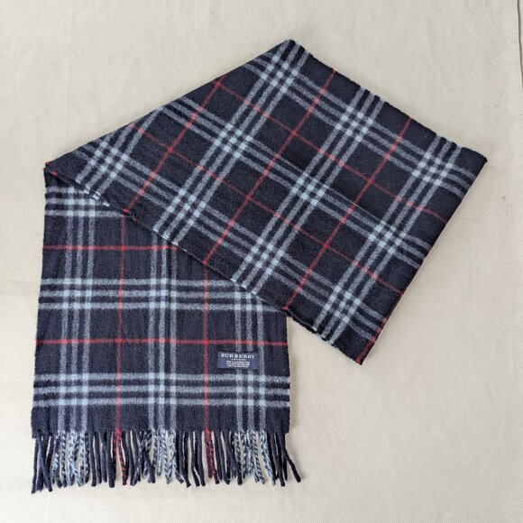 Burberry Designer Lambswool Scarf Navy Unisex – Used – Elegant Cold Weather Wrap - Picture 1 of 7